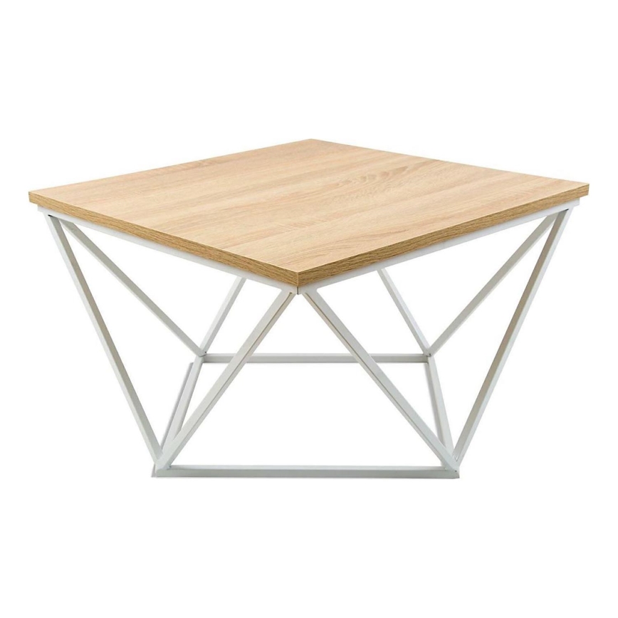 Kavos stalelis CURVED 60x60 cm balta/smėlio spalva