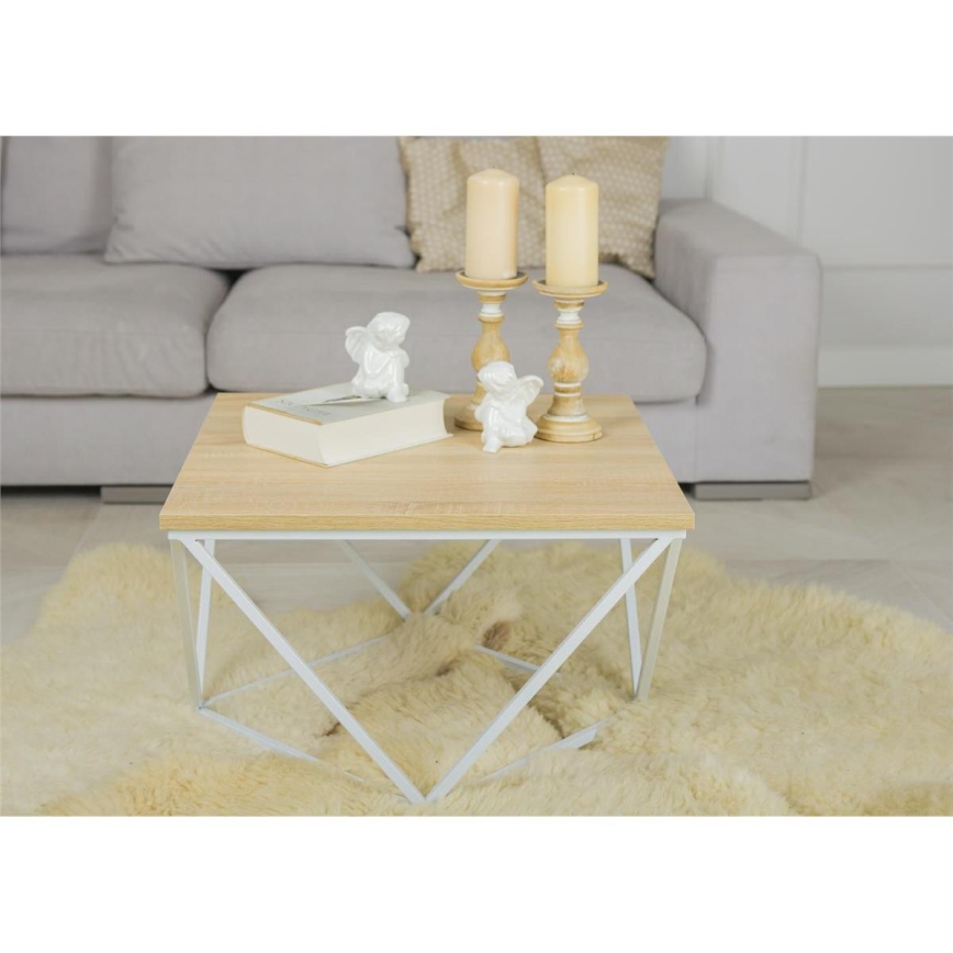 Kavos stalelis CURVED 60x60 cm balta/smėlio spalva