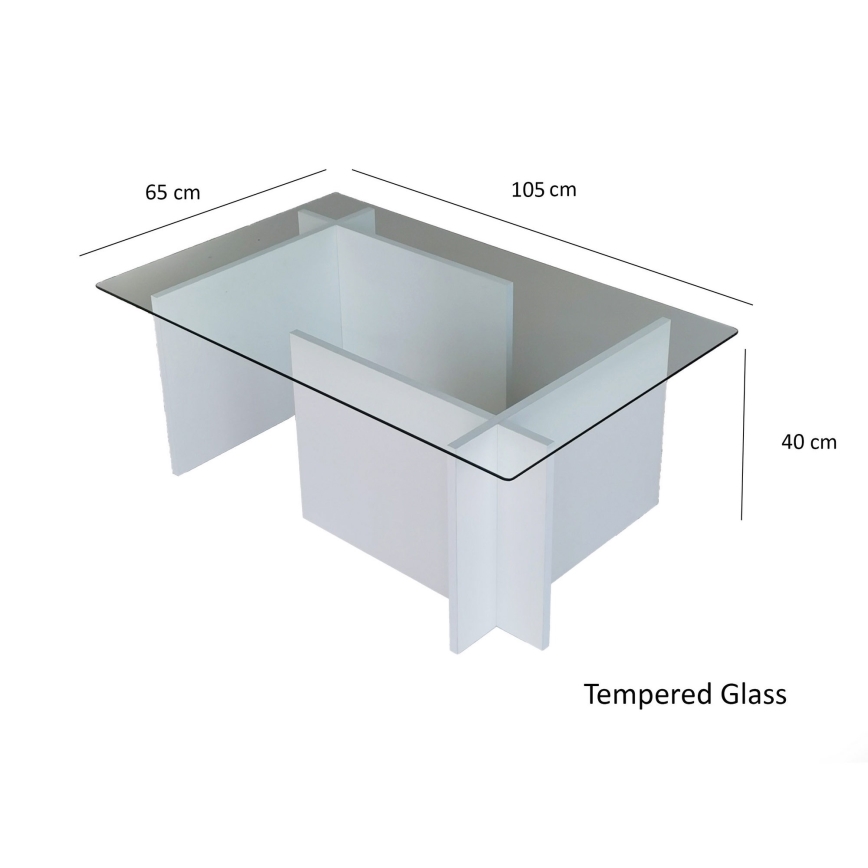 Kavos stalelis ESCAPE 40x105 cm balta/permatoma