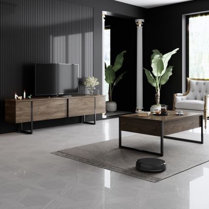 Kavos stalelis LUXE 40x90 cm graikinis riešutas/juoda