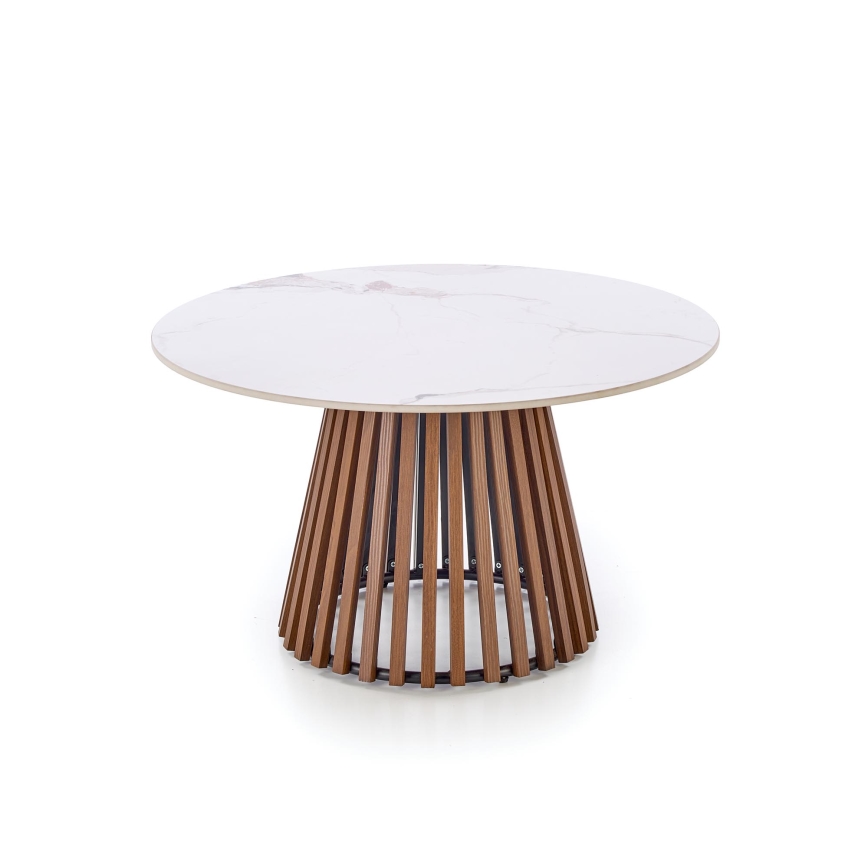Kavos staliukas CARINA, skersmuo 80 cm, ruda/balta/marmuro dekoras