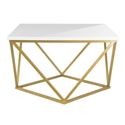 Kavos staliukas CURVED 62x62 cm auksinis/baltas