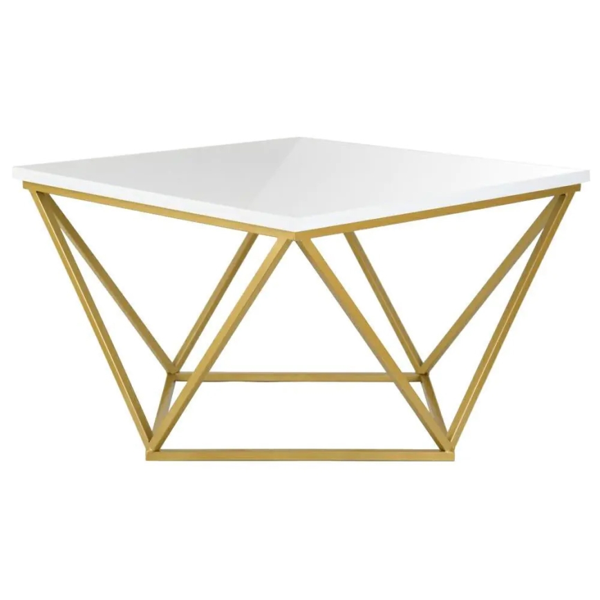 Kavos staliukas CURVED 62x62 cm auksinis/baltas