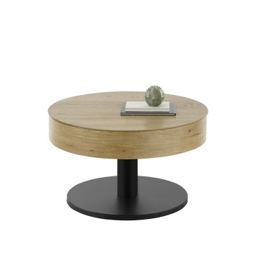 Kavos staliukas ELEMENT su pakeliama stalviršio plokšte, skersmuo 75 cm, ąžuolas/juoda