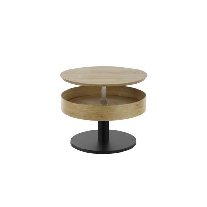 Kavos staliukas ELEMENT su pakeliama stalviršio plokšte, skersmuo 75 cm, ąžuolas/juoda