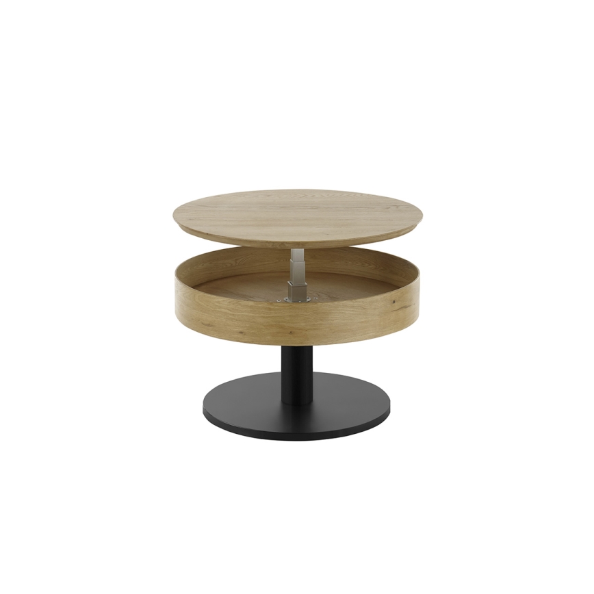 Kavos staliukas ELEMENT su pakeliama stalviršio plokšte, skersmuo 75 cm, ąžuolas/juoda