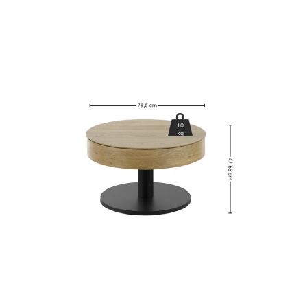 Kavos staliukas ELEMENT su pakeliama stalviršio plokšte, skersmuo 75 cm, ąžuolas/juoda