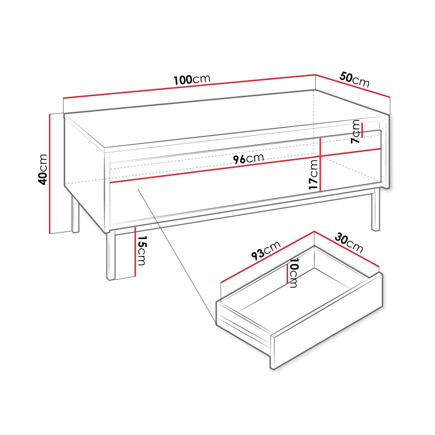 Kavos staliukas OZMI 40x100 cm baltas