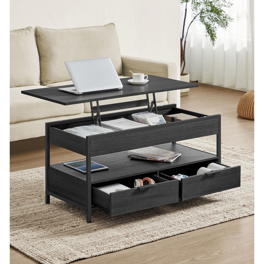 Kavos staliukas su pakeliama viršutine plokšte NYRO, juodas