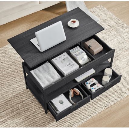 Kavos staliukas su pakeliama viršutine plokšte NYRO, juodas