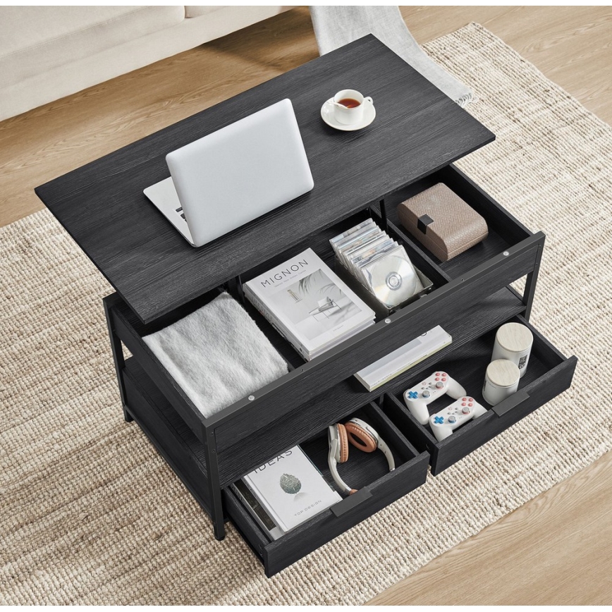 Kavos staliukas su pakeliama viršutine plokšte NYRO, juodas