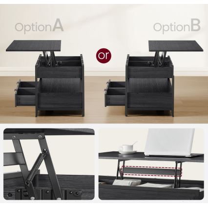 Kavos staliukas su pakeliama viršutine plokšte NYRO, juodas