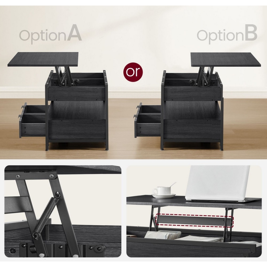 Kavos staliukas su pakeliama viršutine plokšte NYRO, juodas