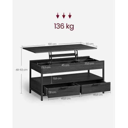 Kavos staliukas su pakeliama viršutine plokšte NYRO, juodas