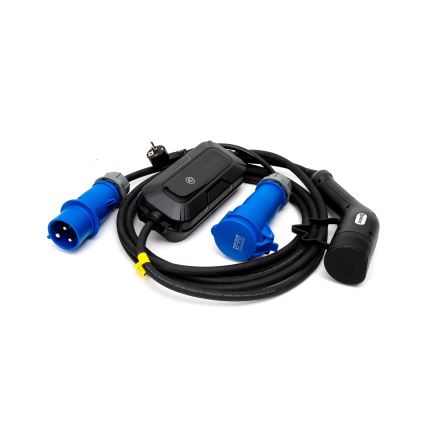 Kelioninė elektromobilių įkrovimo stotelė EV/PHEV AC Tipas 2 32A/230V 7,4kW IP55 5m + adapteris 230V 3,7kW + dėklas
