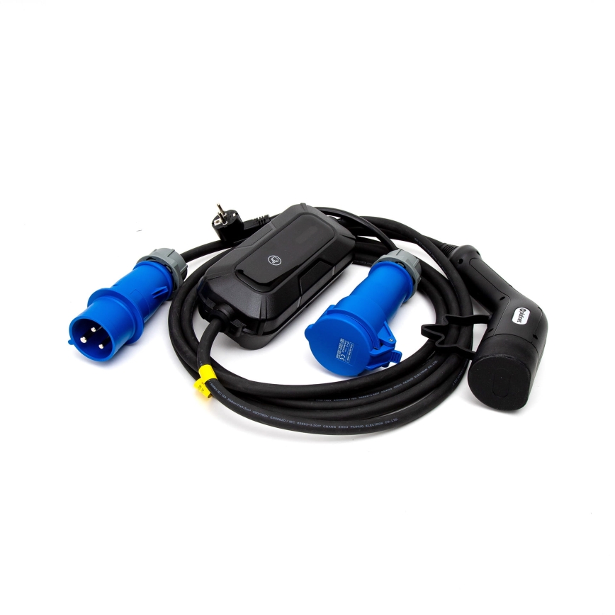 Kelioninė elektromobilių įkrovimo stotelė EV/PHEV AC Tipas 2 32A/230V 7,4kW IP55 5m + adapteris 230V 3,7kW + dėklas