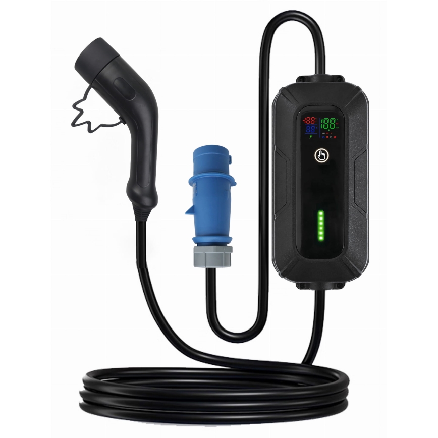 Kelioninė elektromobilių įkrovimo stotelė EV/PHEV AC Tipas 2 32A/230V 7,4kW IP55 5m + adapteris 230V 3,7kW + dėklas