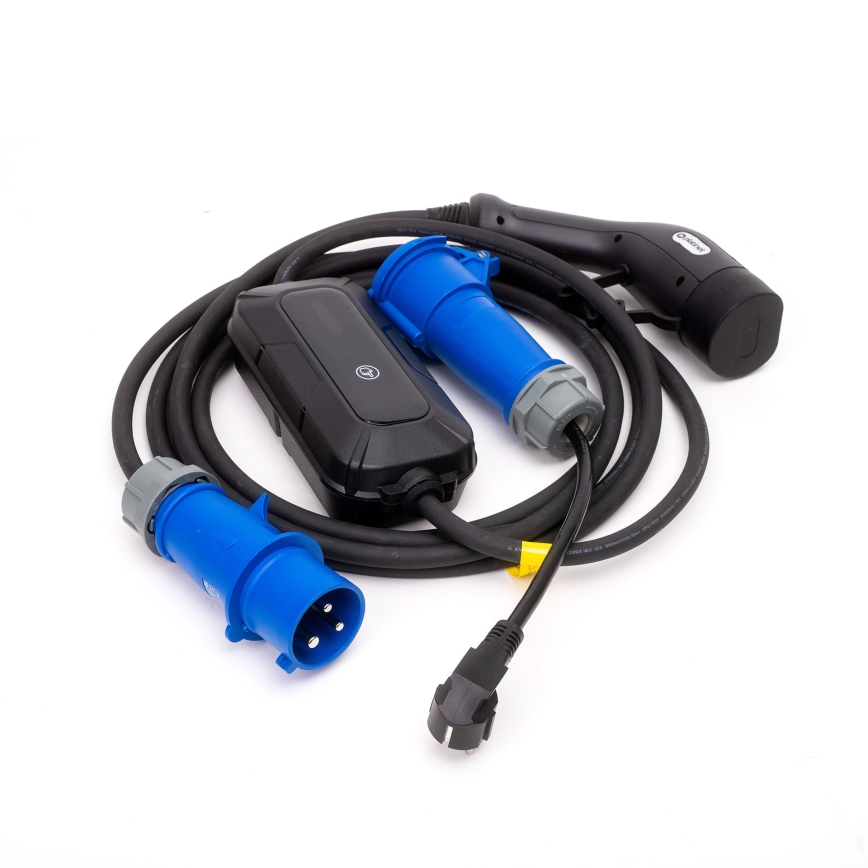 Kelioninė elektromobilių įkrovimo stotelė EV/PHEV AC Tipas 2 32A/230V 7,4kW IP55 5m + adapteris 230V 3,7kW + dėklas