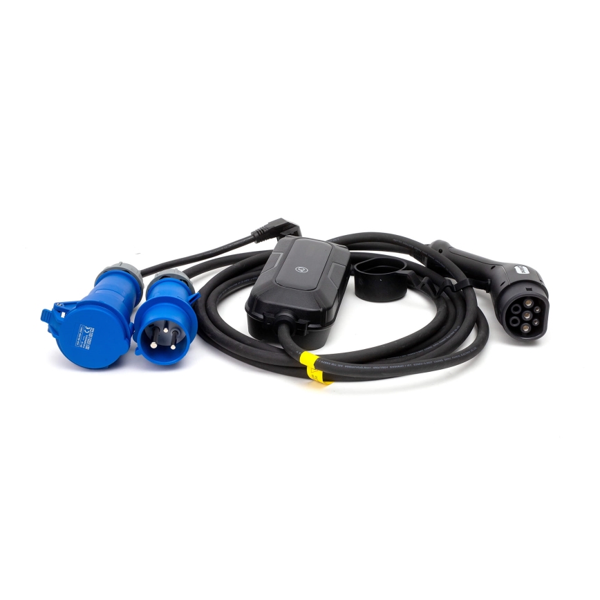 Kelioninė elektromobilių įkrovimo stotelė EV/PHEV AC Tipas 2 32A/230V 7,4kW IP55 5m + adapteris 230V 3,7kW + dėklas