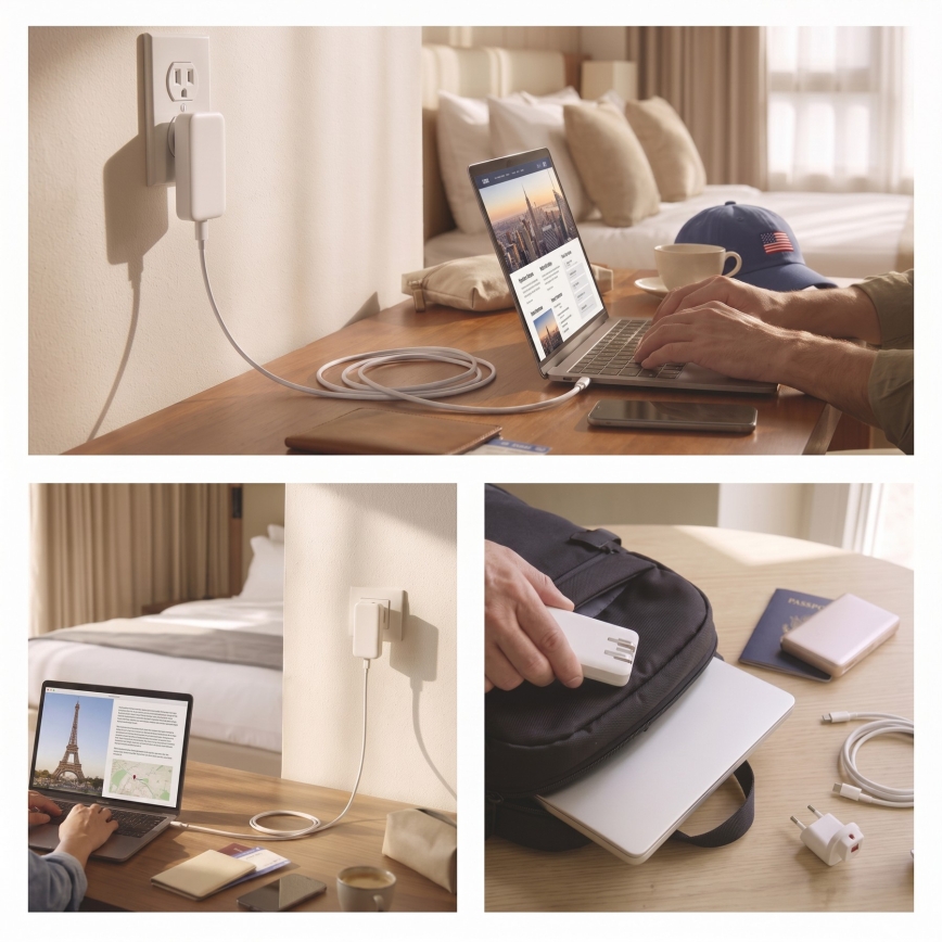 Kelioninis GaN adapteris su keičiamais USB kištukais 100-250V