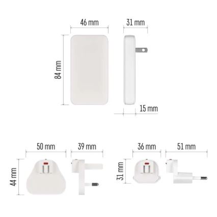 Kelioninis GaN adapteris su keičiamais USB kištukais 100-250V