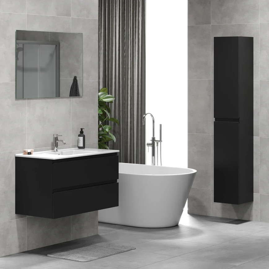 KENWOOD moderni vonios spintelė su integruotu praustuvu, 91 x 50 x 45 cm, juoda