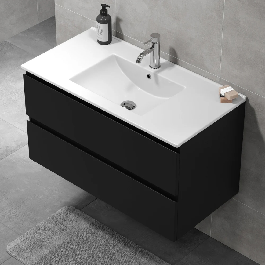KENWOOD moderni vonios spintelė su integruotu praustuvu, 91 x 50 x 45 cm, juoda