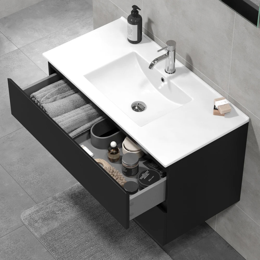 KENWOOD moderni vonios spintelė su integruotu praustuvu, 91 x 50 x 45 cm, juoda