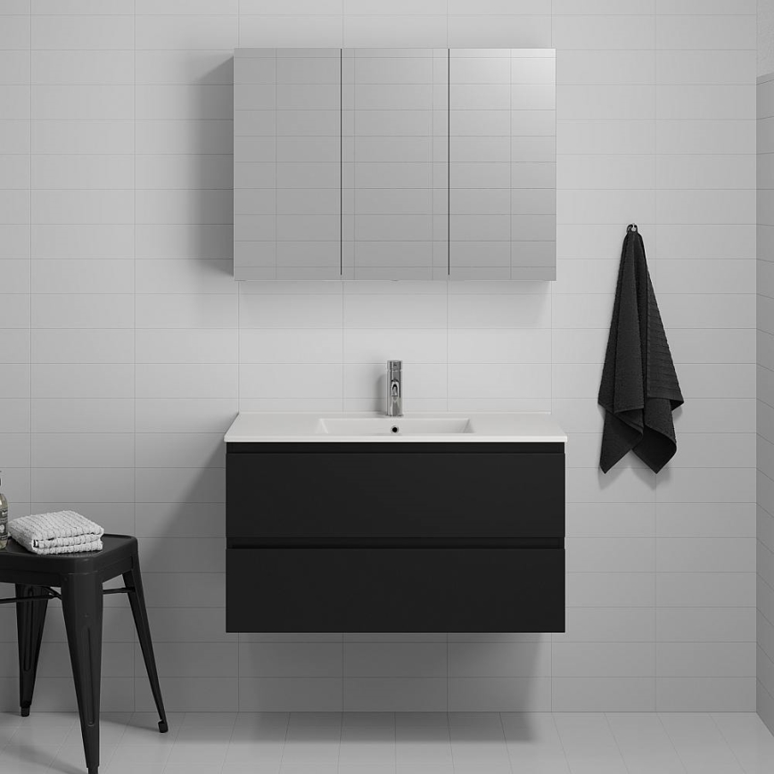 KENWOOD moderni vonios spintelė su integruotu praustuvu, 91 x 50 x 45 cm, juoda