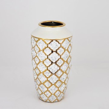Keraminė vaza 25x13 cm auksas/balta