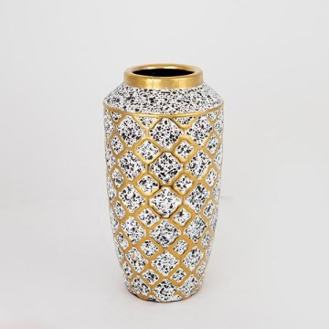 Keraminė vaza 25x13 cm balta/auksas/juoda