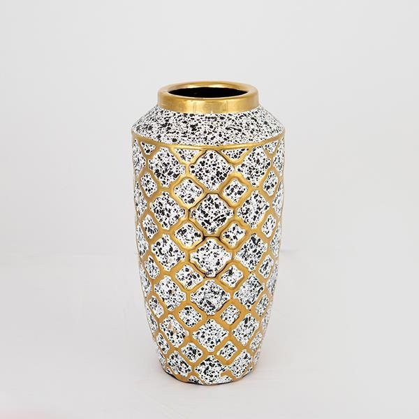 Keraminė vaza 25x13 cm balta/auksas/juoda