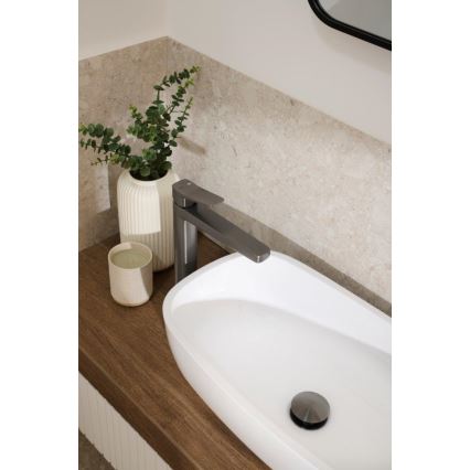 KFA Armatura 4522-712-61 - praustuvo maišytuvas su MALAGA 30,3 cm išleidimo vožtuvu, metalinės pilkos spalvos