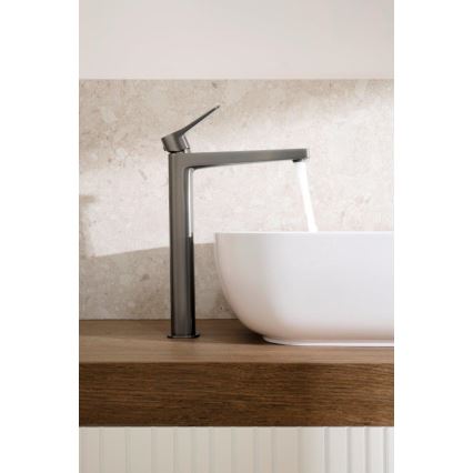 KFA Armatura 4522-712-61 - praustuvo maišytuvas su MALAGA 30,3 cm išleidimo vožtuvu, metalinės pilkos spalvos