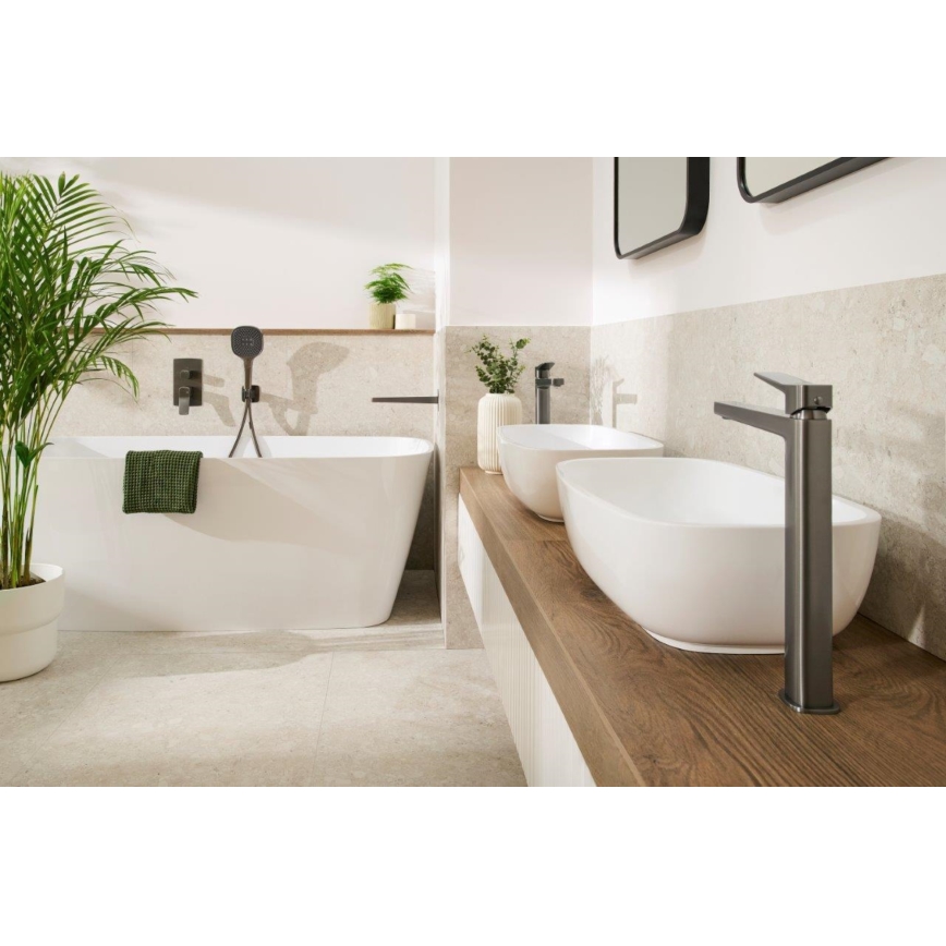 KFA Armatura 4522-712-61 - praustuvo maišytuvas su MALAGA 30,3 cm išleidimo vožtuvu, metalinės pilkos spalvos