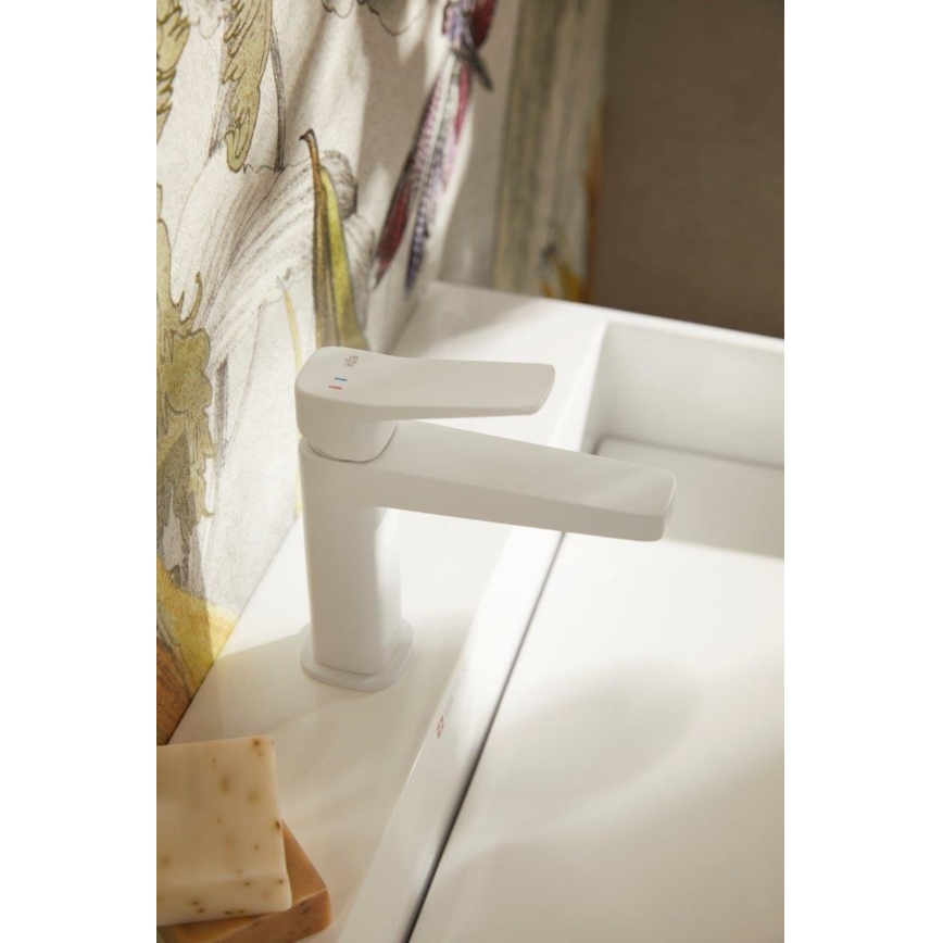 KFA Armatura 4522-815-44 - Praustuvo maišytuvas + išleidimo vožtuvas MALAGA 15,9 cm baltas