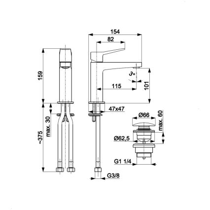 KFA Armatura 4522-815-81 - Praustuvo maišytuvas + išleidimo komplektas MALAGA 15,9 cm juoda