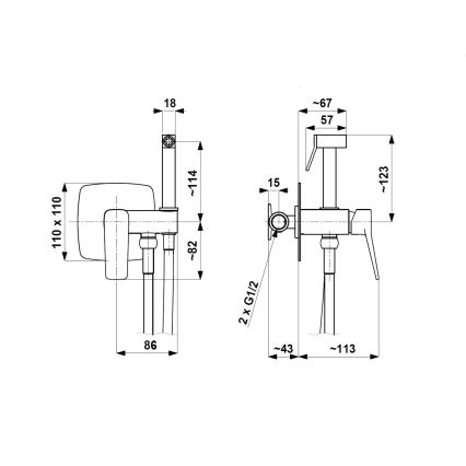 KFA Armatura 4529-512-31 - Bidetinis maišytuvas su dušeliu, skirtas potinkiniam montavimui MALAGA, šlifuoto aukso