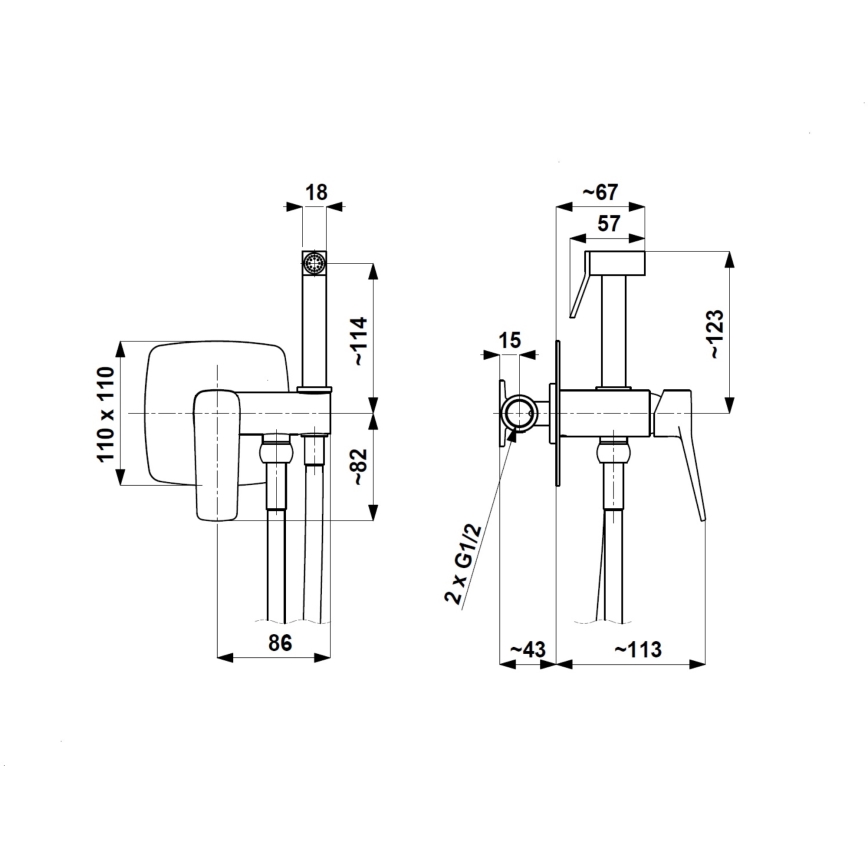 KFA Armatura 4529-512-31 - Bidetinis maišytuvas su dušeliu, skirtas potinkiniam montavimui MALAGA, šlifuoto aukso