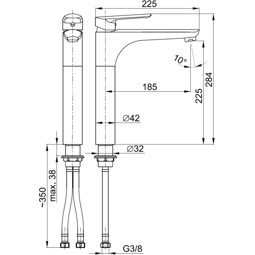 KFA Armatura 5022-712-00 - Praustuvo čiaupas + kriauklės nuotekų sistema su pertekliumi TANZANIT 28,4 cm blizgus chromas