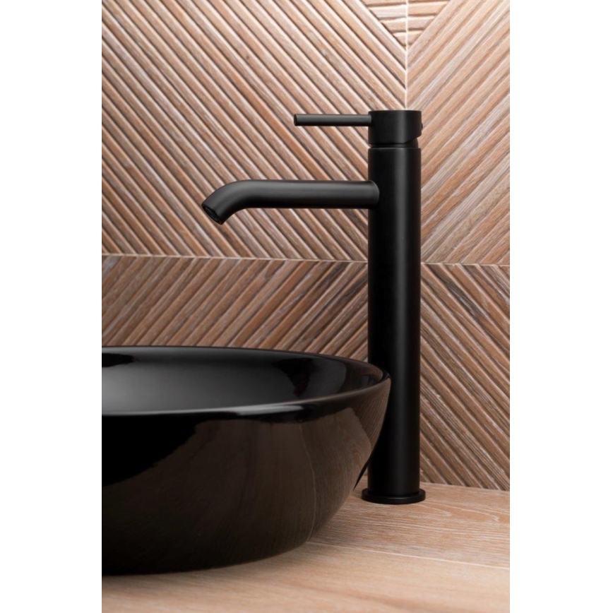 KFA Armatura 5032-612-81 - Praustuvo čiaupas + kriauklės nuotekų sistema su pertekliumi MOZA 33 cm matinė juoda