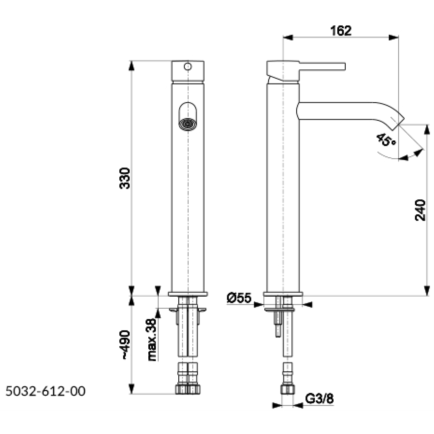 KFA Armatura 5032-612-81 - Praustuvo čiaupas + kriauklės nuotekų sistema su pertekliumi MOZA 33 cm matinė juoda