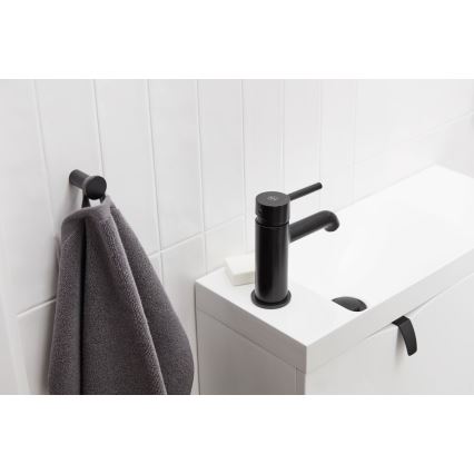 KFA Armatura 5032-815-81 - Praustuvo čiaupas + kriauklės nuotekų sistema su pertekliumi MOZA 15,2 cm matinė juoda