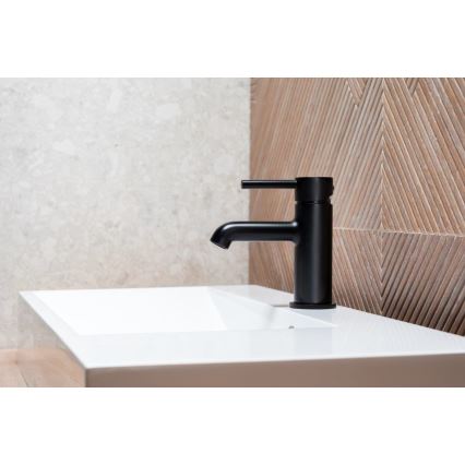 KFA Armatura 5032-815-81 - Praustuvo čiaupas + kriauklės nuotekų sistema su pertekliumi MOZA 15,2 cm matinė juoda
