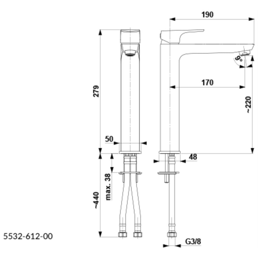 KFA Armatura 5532-612-81 - Praustuvo čiaupas MOKAIT 27,9 cm žalvaris/matinė juoda