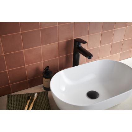KFA Armatura 5552-712-81 - Praustuvo čiaupas + kriauklės nuotekų sistema su pertekliumi OTAVA 30,2 cm matinė juoda