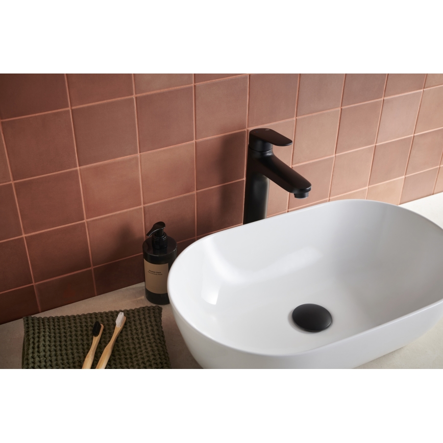 KFA Armatura 5552-712-81 - Praustuvo čiaupas + kriauklės nuotekų sistema su pertekliumi OTAVA 30,2 cm matinė juoda