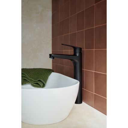 KFA Armatura 5552-712-81 - Praustuvo čiaupas + kriauklės nuotekų sistema su pertekliumi OTAVA 30,2 cm matinė juoda