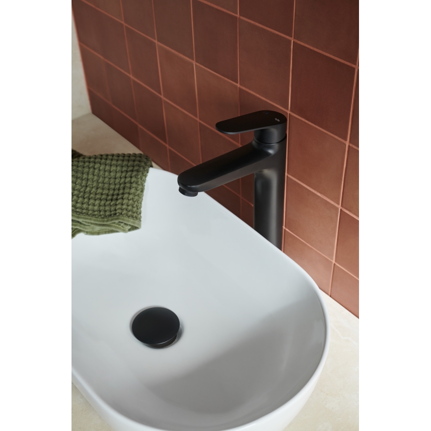 KFA Armatura 5552-712-81 - Praustuvo čiaupas + kriauklės nuotekų sistema su pertekliumi OTAVA 30,2 cm matinė juoda