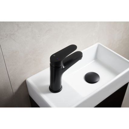 KFA Armatura 5552-815-81 - Praustuvo čiaupas + kriauklės nuotekų sistema su pertekliumi OTAVA 15 cm matinė juoda